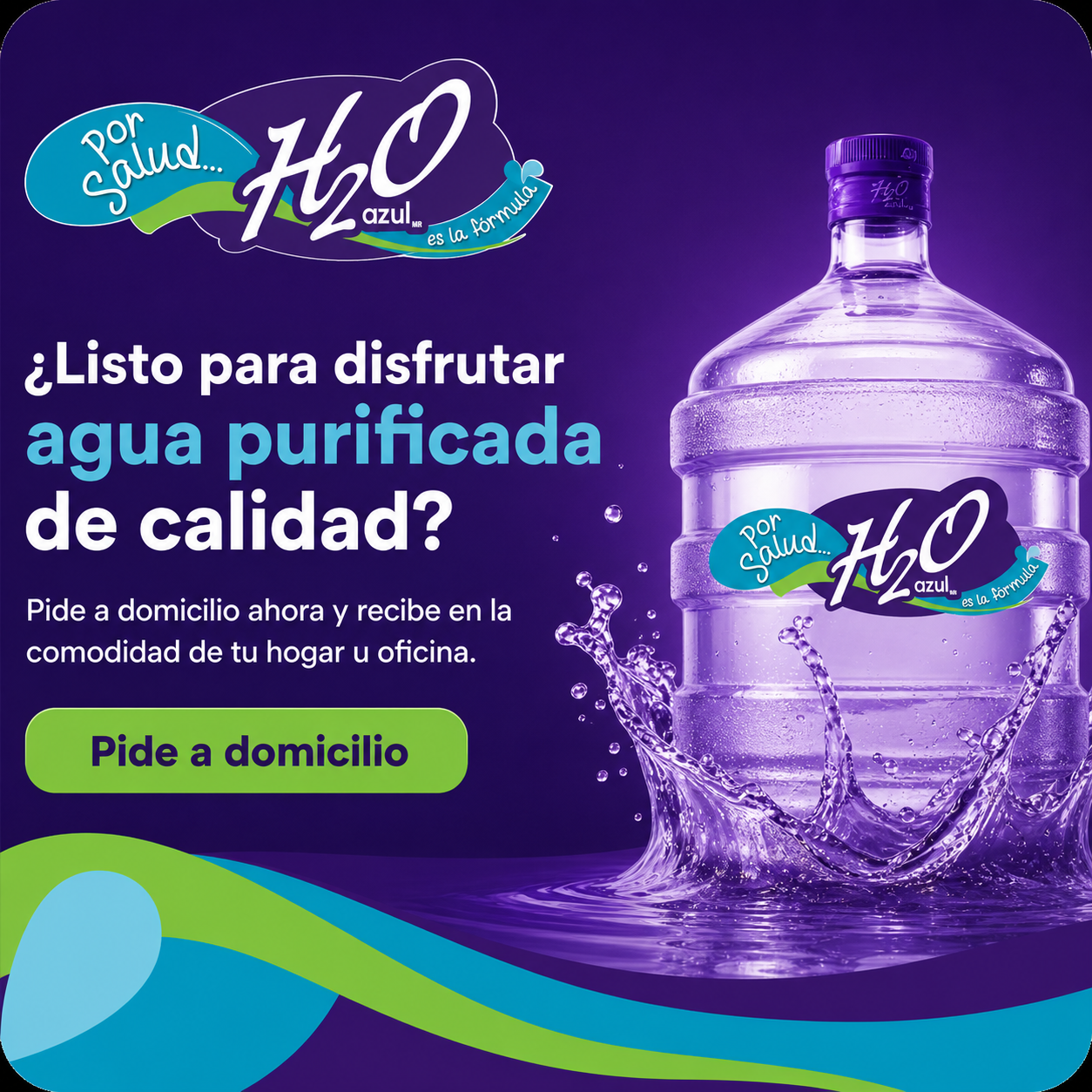 Banner promocional de H2O Azul para pedir agua purificada a domicilio